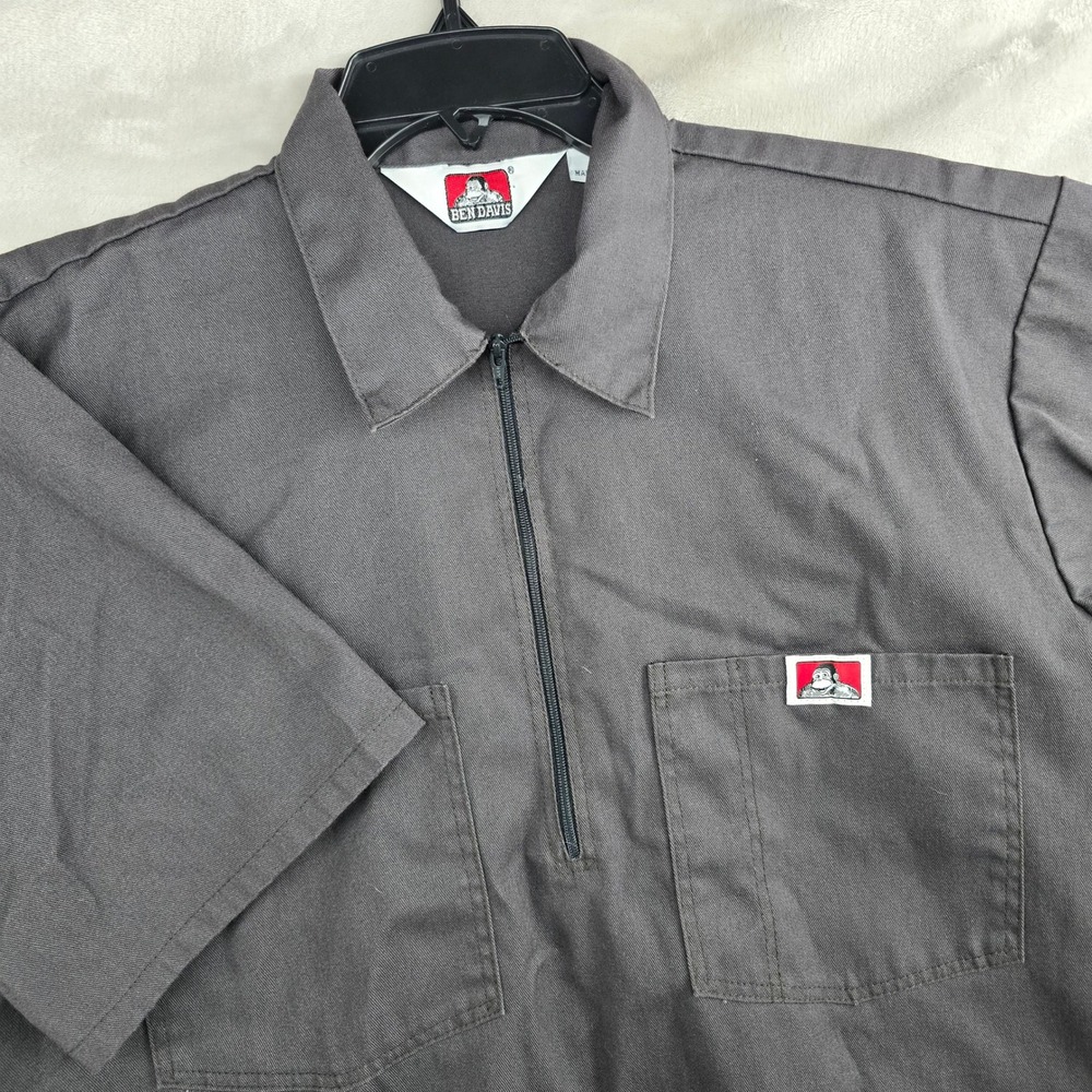 VTG BEN DAVIS Mens Gray Short Sleeve Work‎ Shirt Size Medium Zip Front Made USA